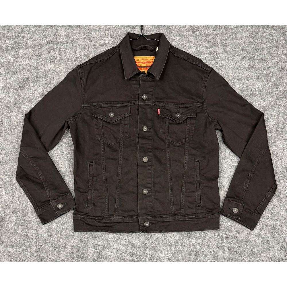 Levis Mens Trucker Jacket Black Denim Button Front Size M